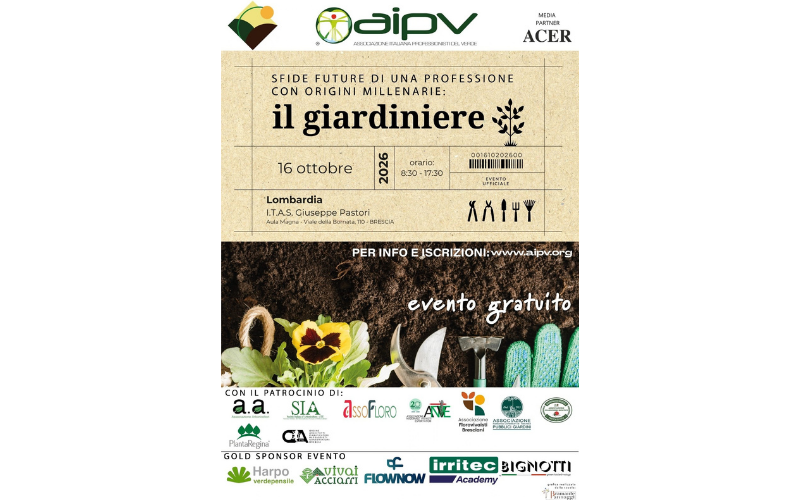 Il 16 ottobre saremo gold sponsor all’evento AIPV “Sfide future di una professione con origini millenarie: il giardiniere”