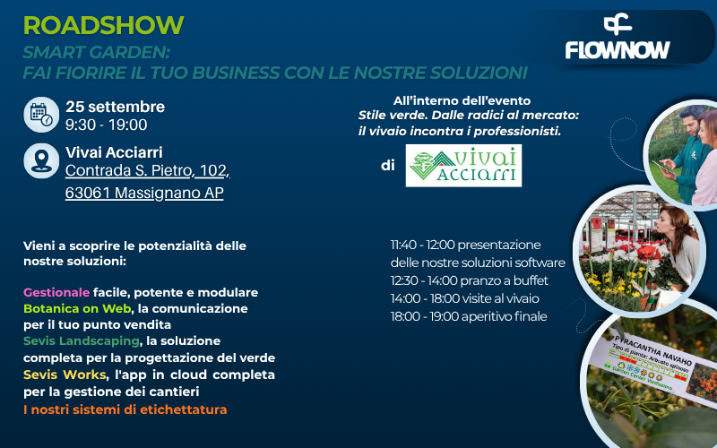 Roadshow “Smart garden: fai fiorire il tuo business con le nostre soluzioni” – 25 settembre dalle ore 09:30 alle ore 19.00